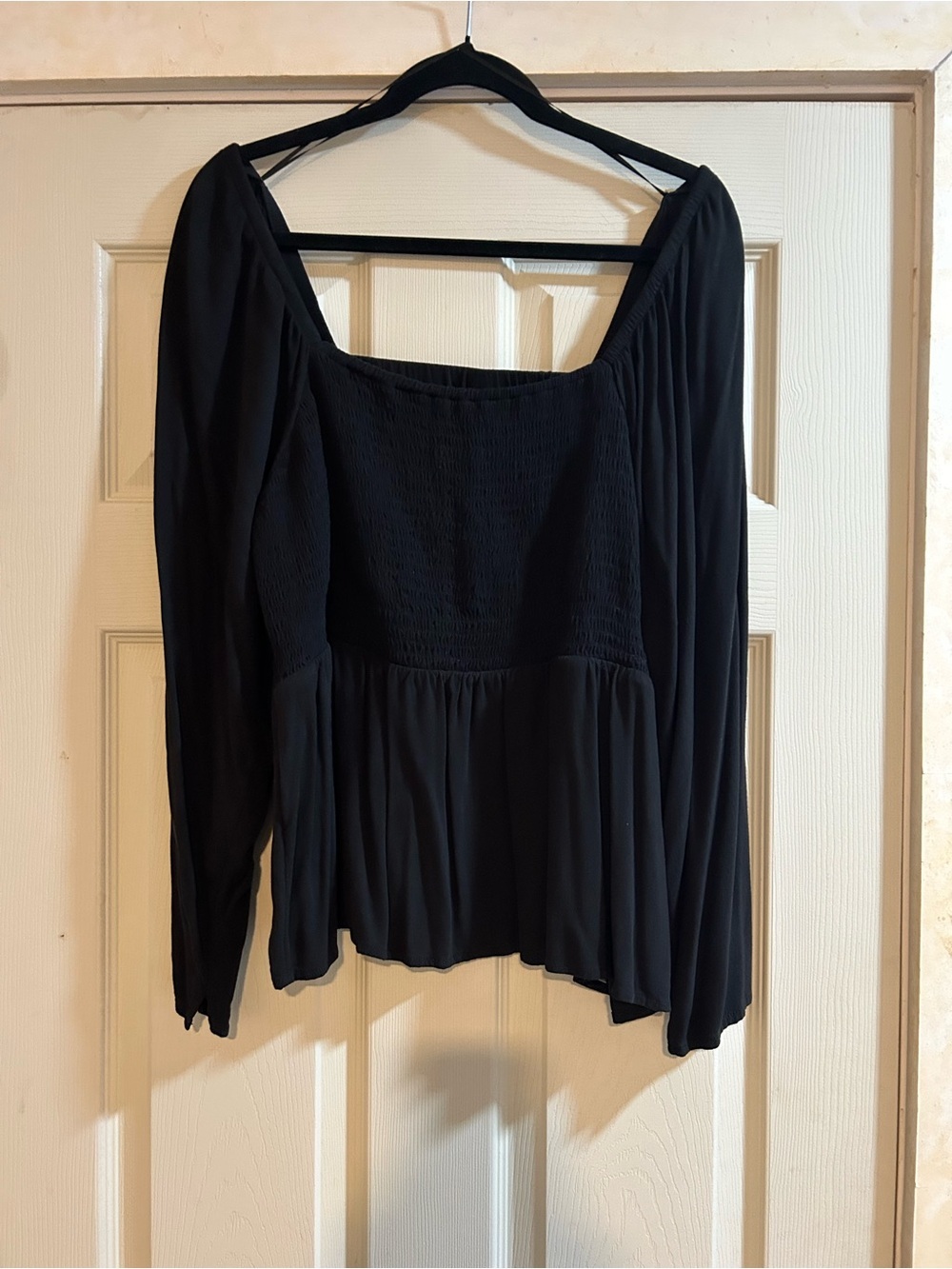 Old Navy Black Long Sleeve Square Neck Peplum Top